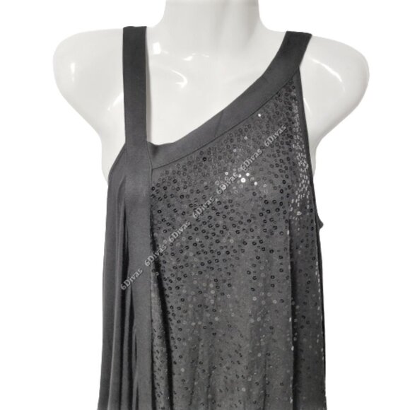 BLACK flowing asymmetrical tunic sequin dress - size S size M - Picture 1 of 16